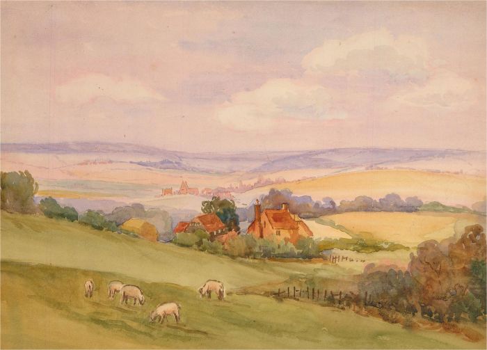 Raymond Turner Barker (1872-1945) - Watercolour, Landscape at Dusk