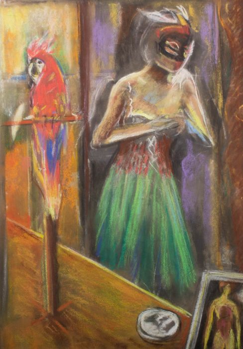Contemporary Pastel - Lady and Parrot