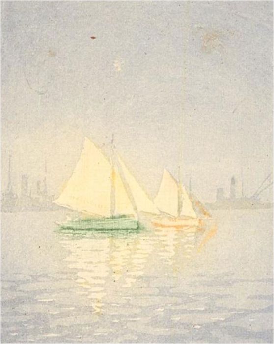 Claude H. Rowbotham (1864-1949) - Aquatint, Lazy Punts, Falmouth