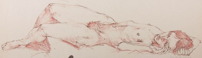 Fyffe Christie (1918-1979) - 1976 Sanguine, Lying Figure With Knees Bent