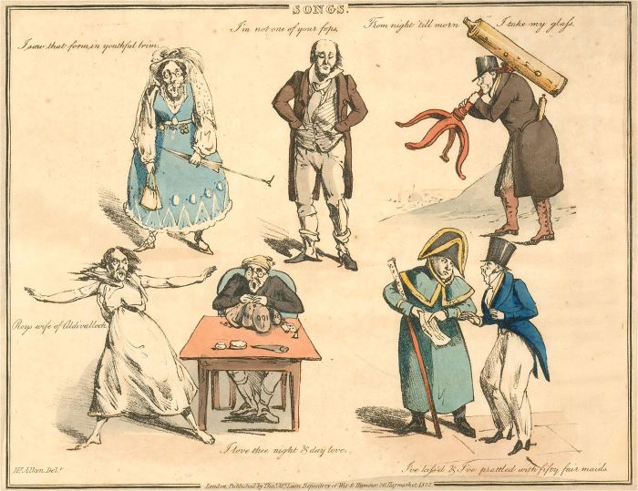 Henry Thomas Alken (1785-1851) - Set of 14 Etchings, Popular Songs, Figures