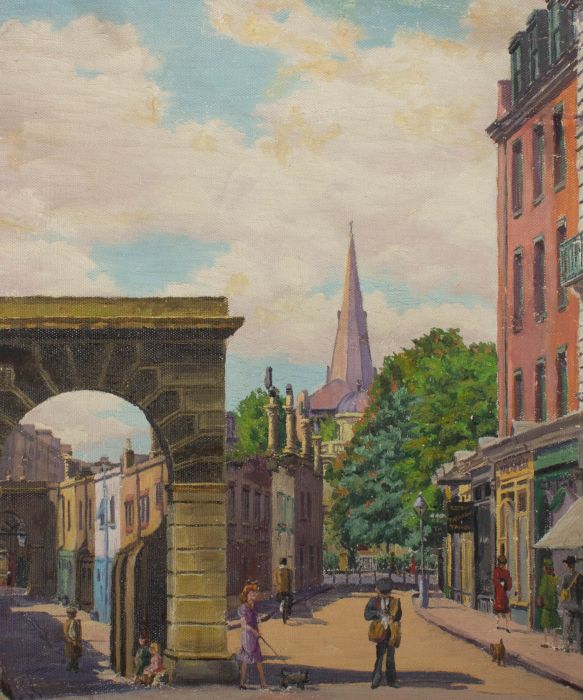Deirdre Henty-Creer FCIAD FRSA - 1940 Oil, Lively Town Scene