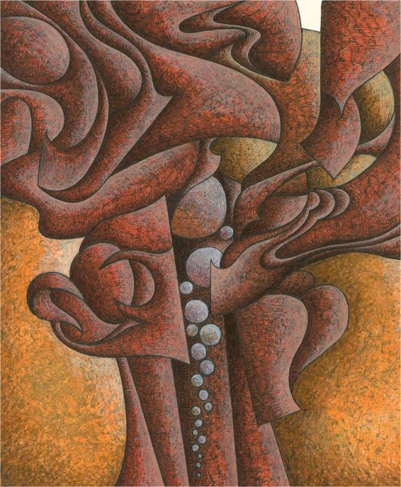 J. R. Sutherland  - 1994 Pen and Ink Drawing, Folds and Circles
