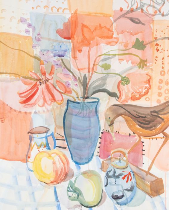 Annelise Firth (b.1961) - Contemporary Watercolour, Still Life with Wooden Bird