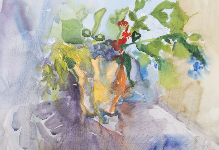 Annelise Firth (b.1961) - 2020 Watercolour, Plant Pot in Purple and Blue