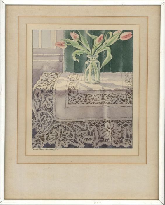 Janet Skea (b.1947) - Signed 1986 Watercolour, Still Life of Vase and Table