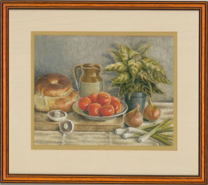 Audrey R. Attwood  - Mid 20th Century Pastel, Bread and Tomatoes