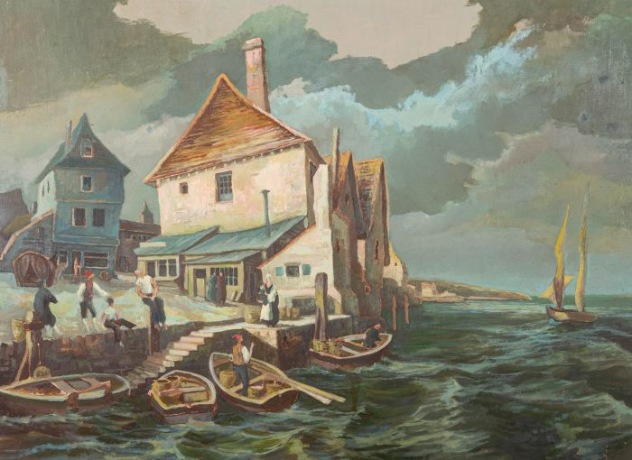 Bernard Robinson (1912-1970) - Mid 20th Century Oil, Fishing Village