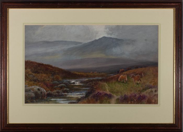 Thomas Rowden (1842-1926) - Early 20th Century Watercolour, Ponies on Dartmoor