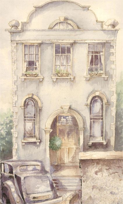 Danielle - 1985 Watercolour, Study of a Pale Blue House