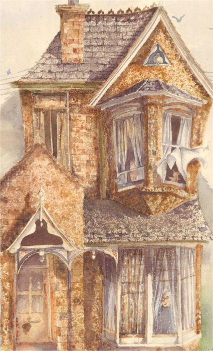 Danielle - 1985 Watercolour, House Study with Lady at the Window