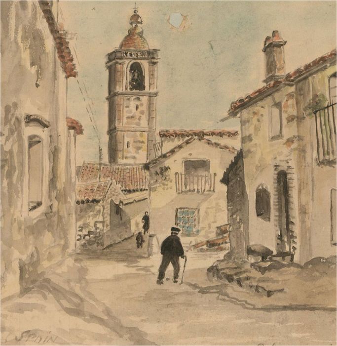 E.L. - 1965 Watercolour, Village of Lagartera, Spain