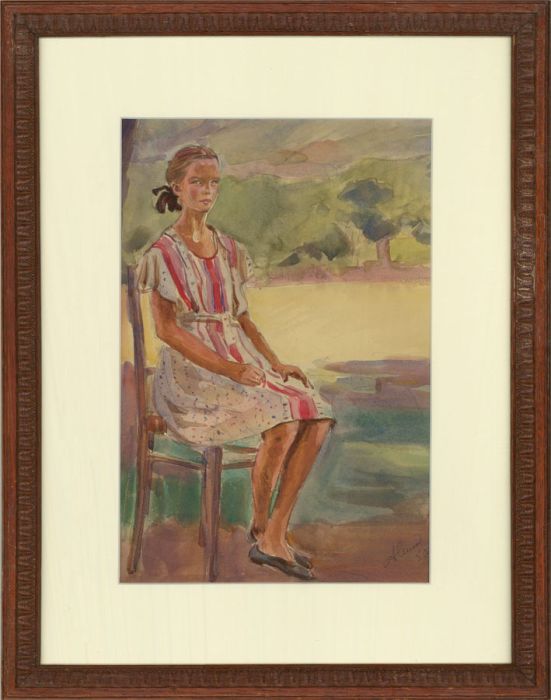 A.V. Shmidt - Russian 1950 Watercolour, Sitting in the Shade