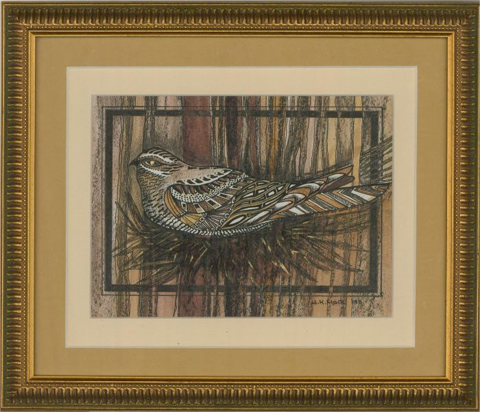 S. K. Moir  - 1998 Pen and Ink Drawing, Bird in Gold and Black