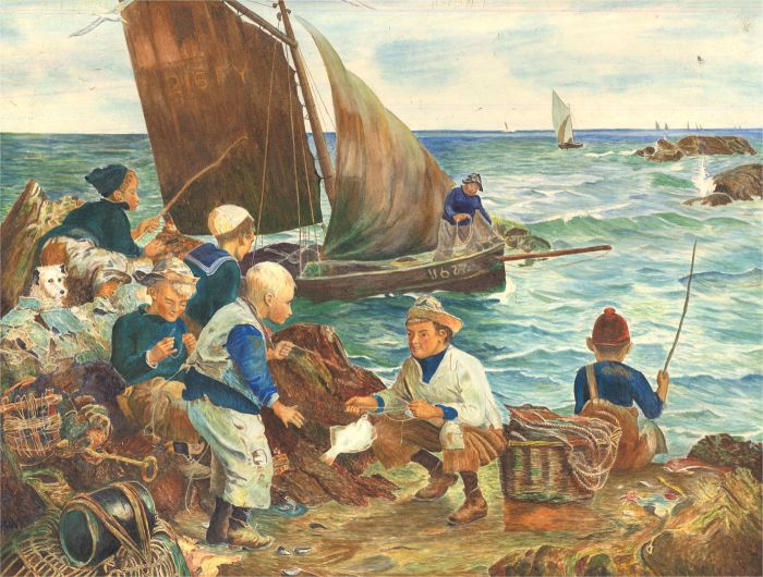 Early 20th Century Watercolour - The Fishermen's Sons