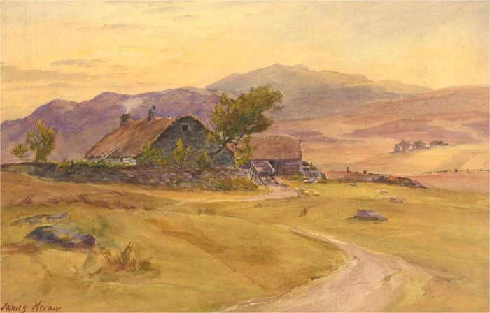 James Heron (fl.1878-1919) - Late 19th Century Watercolour, Croft at Sunset