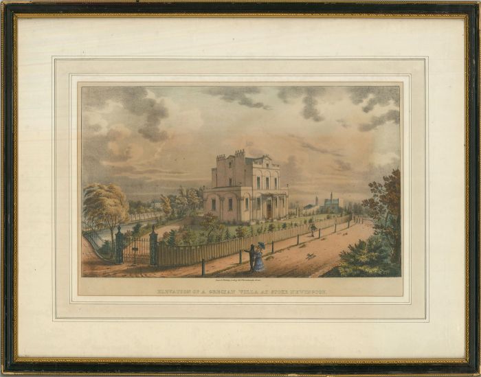 19th Century Lithograph - Elevation of a Grecian Villa at Stoke Newington
