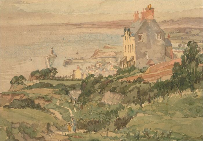 Early 20th Century Watercolour - Overlooking a Seaside Town