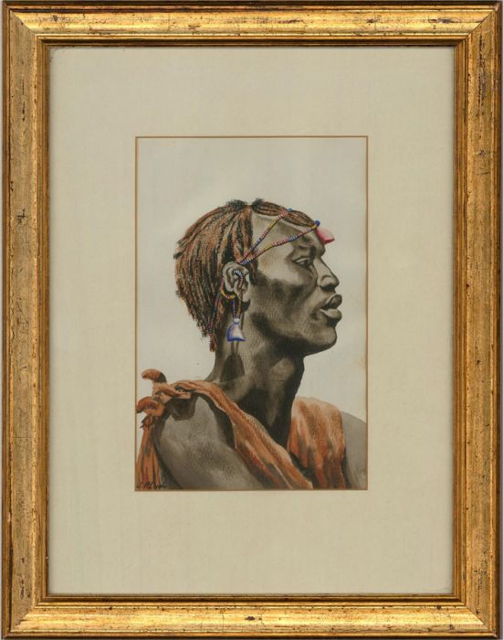 J. P. Ludu - 20th Century Watercolour, African Male Study In Profile