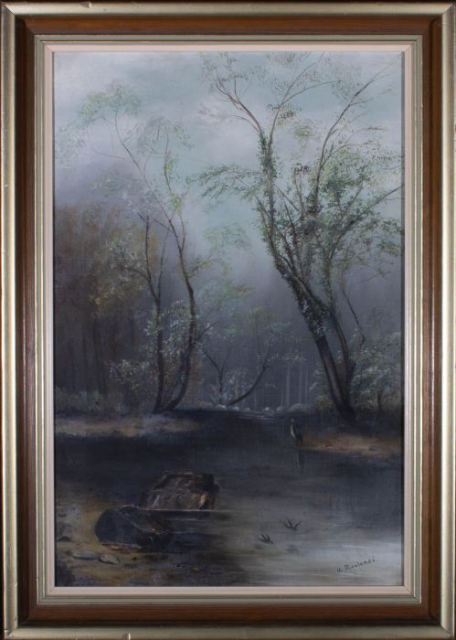 K. Rowlands  - Early 20th Century Oil, Woodland River