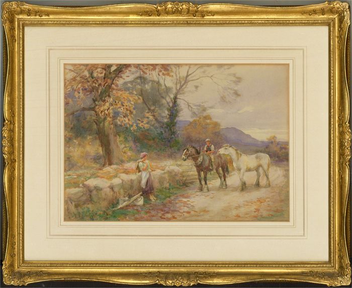 Frederick James Knowles (1874-1931) - Watercolour, A Chat by the Wayside, Wales