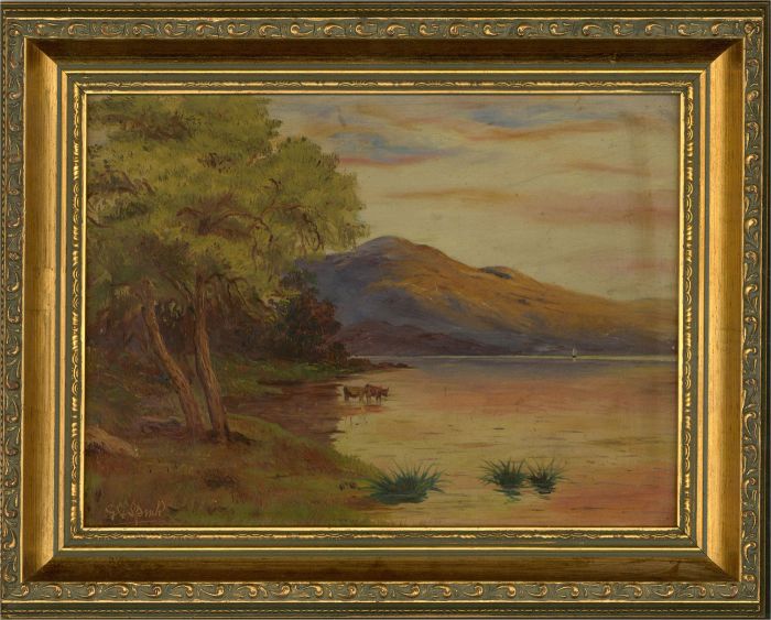 George G. Spink - Early 20th Century Oil, Sunset at the Lake