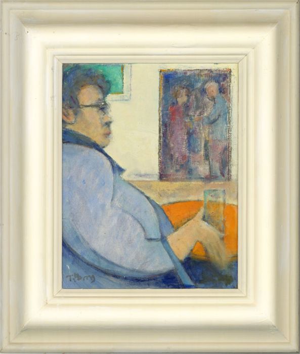 T.P. - Mid 20th Century Oil, Seated Figure in Blue