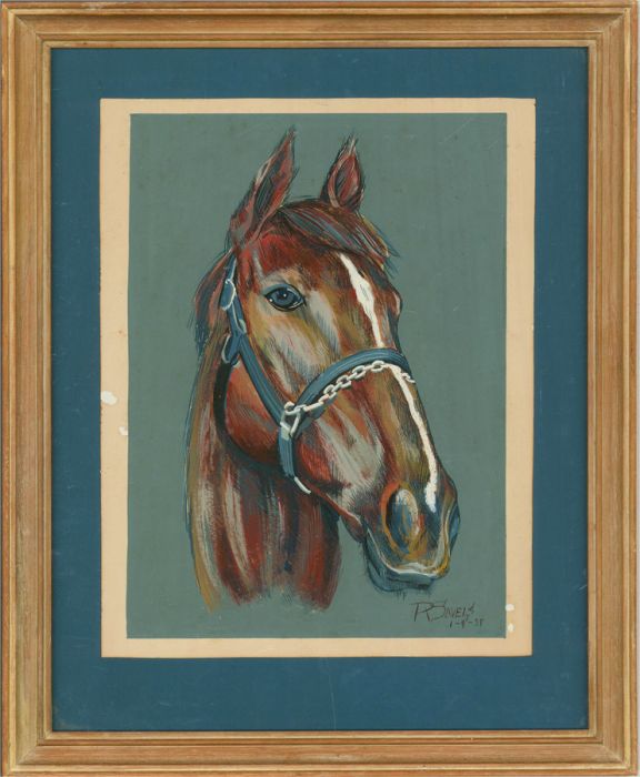 R. Savels - 1955 Gouache, Chestnut with White Stripe