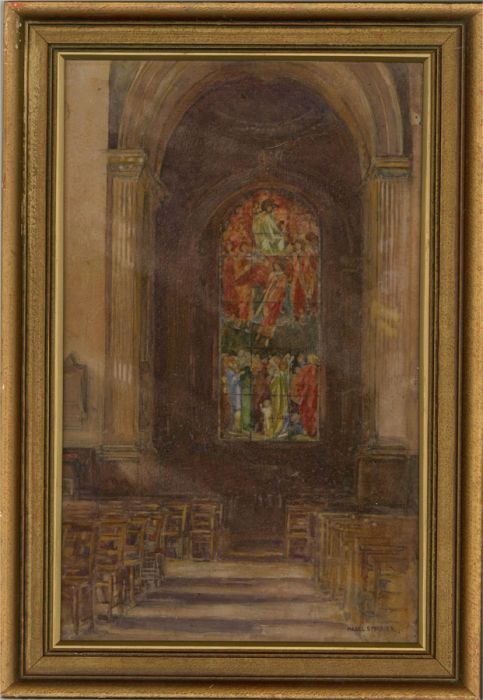 Mabel A. Spurrier (1881-1979) - Early 20th Century Watercolour, Church Interior