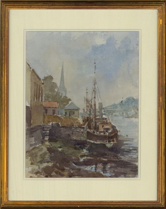 Mid 20th Century Watercolour - Tied Up Fishing Boats