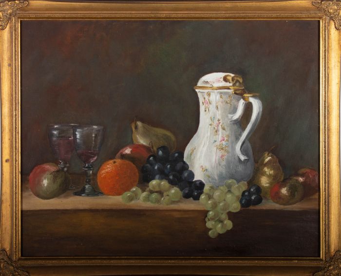 20th Century Oil - Table with Wine and Fruit