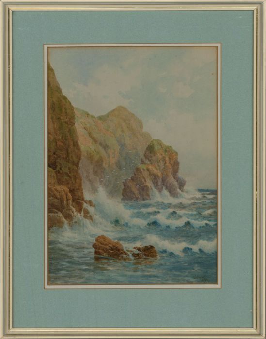 C.N. Rowe - 1902 Watercolour, Rocky Coastal Scene
