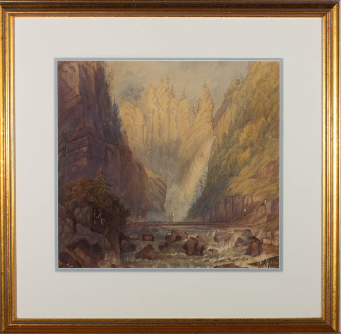 Mid 19th Century Watercolour - Mountain Waterfall