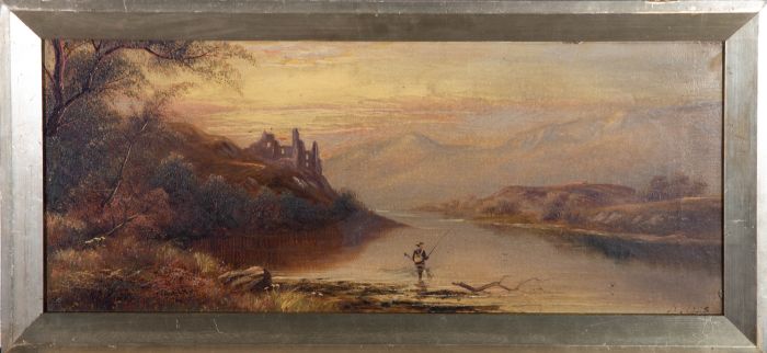 D. Ross - Early 20th Century Oil, Fishing by the Ruin