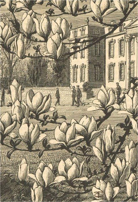 T.C. - Mid 20th Century Woodcut, Soldiers at a County House