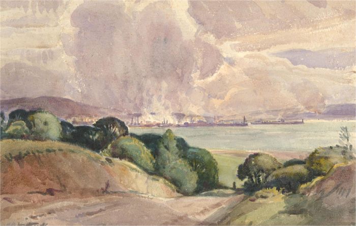 Horace Tuck (1876-1951) - Early 20th Century Watercolour, Town by the Lake