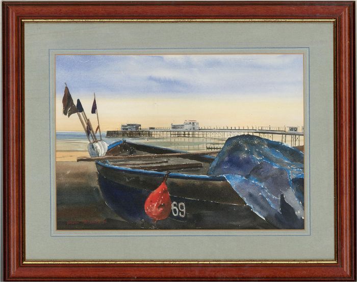 Gordon Metcalfe (b.1935) - 1995 Watercolour, Pier and Fishing Boat, Worthing