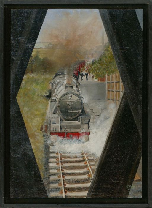 Gordon Metcalfe (b.1935) - 1995 Oil, Black Five 5025 at Haworth Station