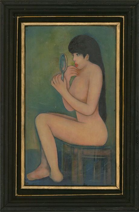 Baron Yamanda  - 20th Century Oil, Nude with Hand Mirror