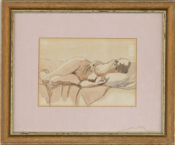 20th Century Watercolour - Reclining Nude