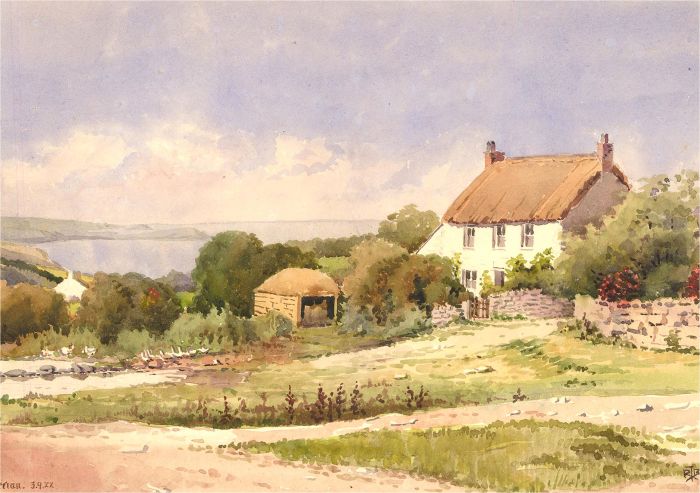 Raymond Turner Barker (1872-1945) - 1922 Watercolour, Cottage at Tregurrian