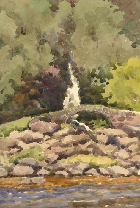 Raymond Turner Barker (1872-1945) - 1937 Watercolour, Roman Bridge, Glen Lyon