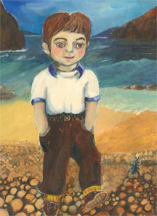 Naive 20th Century Oil - A Boy at the Beach
