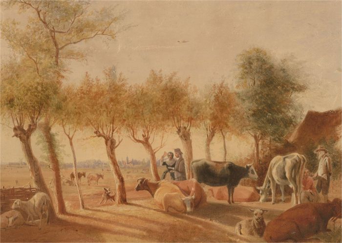 Mid 19th Century Watercolour - The Busy Farm