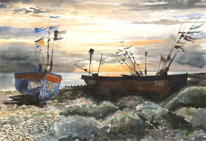 Gordon Metcalfe (b.1935) - Contemporary Watercolour, Two Fishing Boats