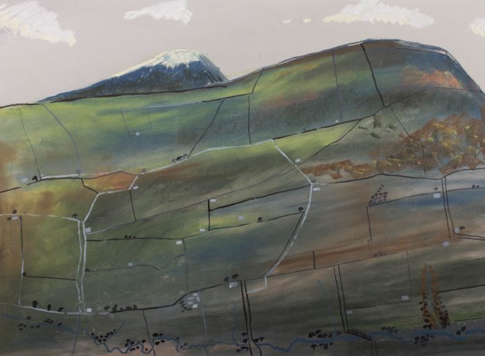 20th Century Pastel - Snowy Mountain and Scattered Clouds
