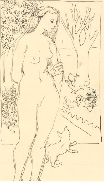 Sydney d'Horne Shepherd (1909-1993) -Pair of 20thC Ink Drawings, Nude And Cat