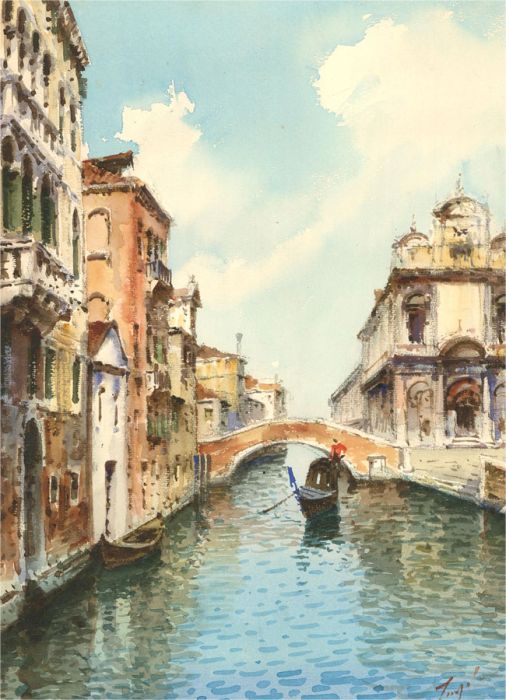 20th Century Watercolour - Summer In Venice
