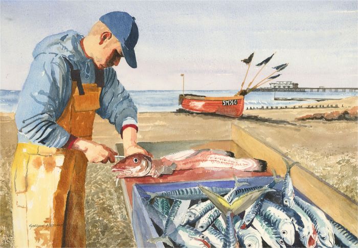 Gordon Metcalfe (b.1935) - Contemporary Watercolour, Fisherman, Worthing