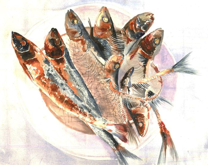 Gordon Metcalfe (b.1935) - Contemporary Watercolour, A Plate of Fish